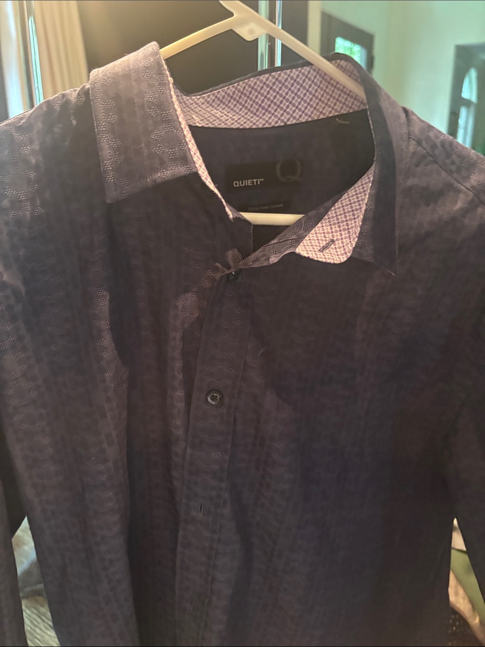 Quieti Men's Navy Patterned Button-Up Shirt cotton Large